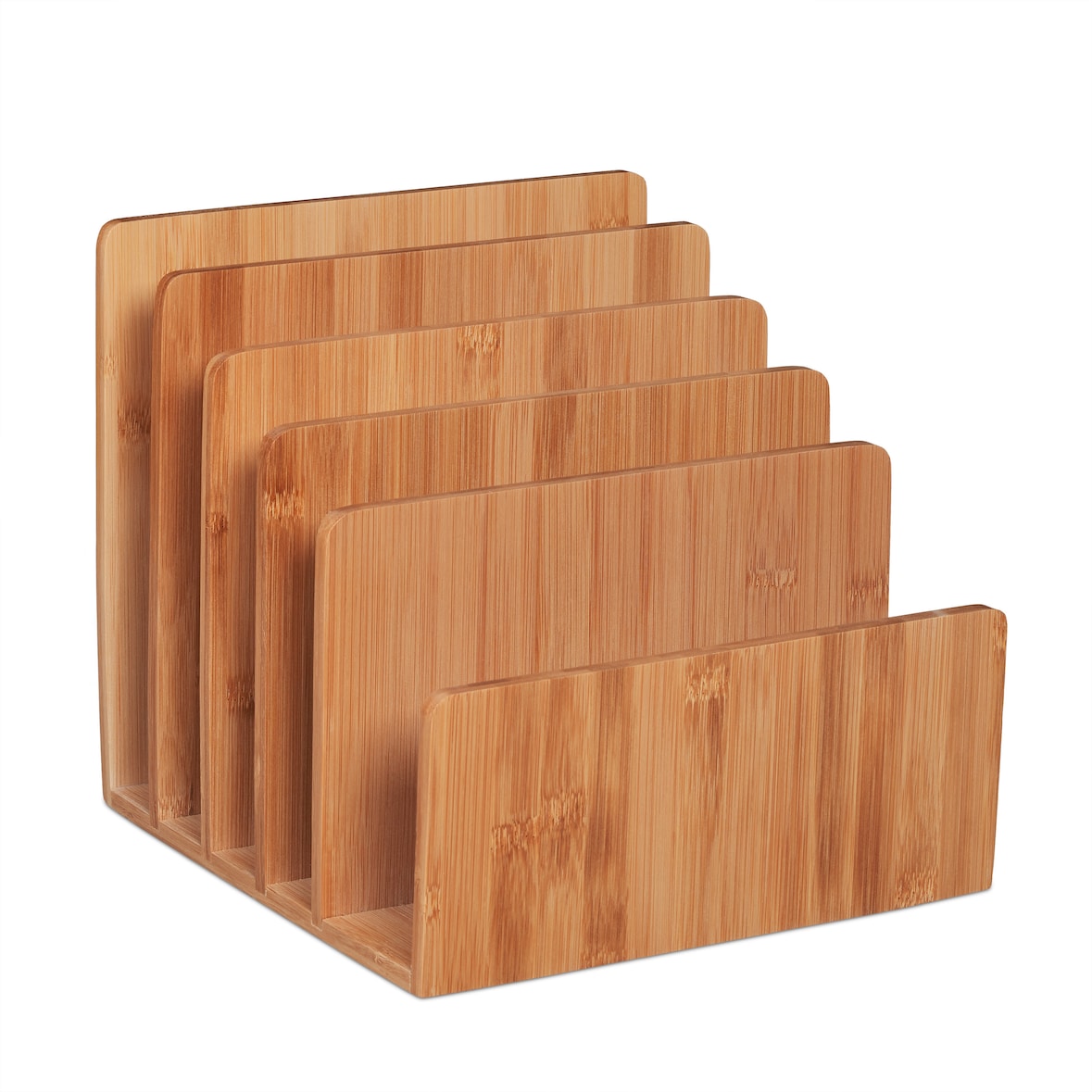 Relaxdays Dokumentenhalter Bambus, 5 Fächer, für Briefe und Unterlagen, Schreibtisch Organizer, HBT 23x24,5x25 cm, natur