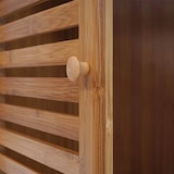 thumbnail of Estante de baño HWC-B18, estante de armario de baño con puerta, bambú ~ 110x36x34cm