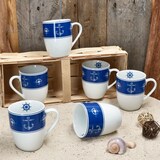 thumbnail of Ahoi 6x Kaffeebecher 280ml Porzellan-Tassen 6 Pers Tee Kakao nautisch Anker