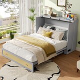 thumbnail of Schrankbett 140x200 mit USB/Steckdose, umbaubar, Schubladen, MDF-Kiefernholz, platzsparend, modern, funktional, grau