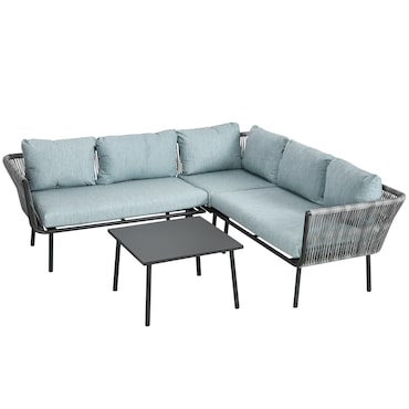Outsunny Conjunto de Muebles de Ratán 4 Piezas Set de Muebles de Jardín 2 Sofá de 2 Plazas Sofá de Esquina Mesa de Centro con 6 Cojines Acolchados