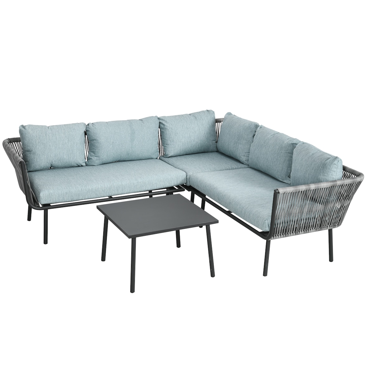 Outsunny Conjunto de Muebles de Ratán 4 Piezas Set de Muebles de Jardín 2 Sofá de 2 Plazas Sofá de Esquina Mesa de Centro con 6 Cojines Acolchados
