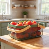 thumbnail of Relaxdays Drahtkorb mit Henkel, eckig, Aufbewahrungskorb Metall & Holz, Utensilienkorb Küche, Bad, Wohnzimmer, mint