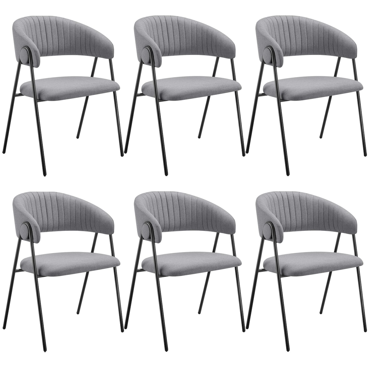 tectake Eetkamerstoel Bedano, gestoffeerd, geweven stof, 150 kg - grijs, Set van 6 - 405519