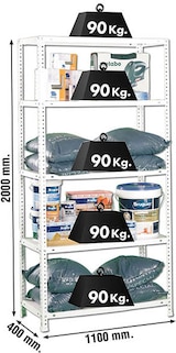 thumbnail of SimonRack Estantería Metálica con tornillos 2000x1100x400 mm, 5 Alturas, 90 kg de Punto Flexión, Blanco - Comfort