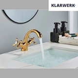 thumbnail of EVA | Vintage Wasserhahn Bad Gold glänzend Bad Armatur | Retro Premium Edelstahl Armatur für Waschbecken | Hotel Gastro Mischbatterie 2 Anschlüsse