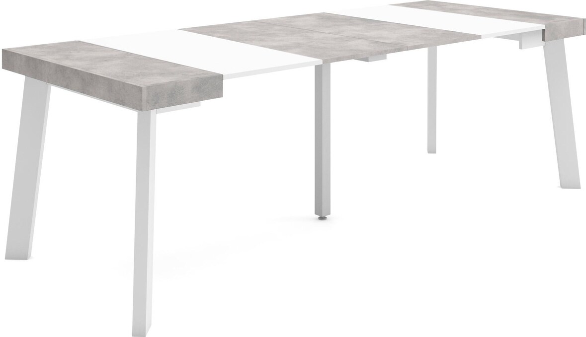 Ausziehbarer Konsolentisch, 222x90x73cm, Für 10 Personen, Holzbeine, Moderner Stil, Weiß und Zementgrau _ 307_21