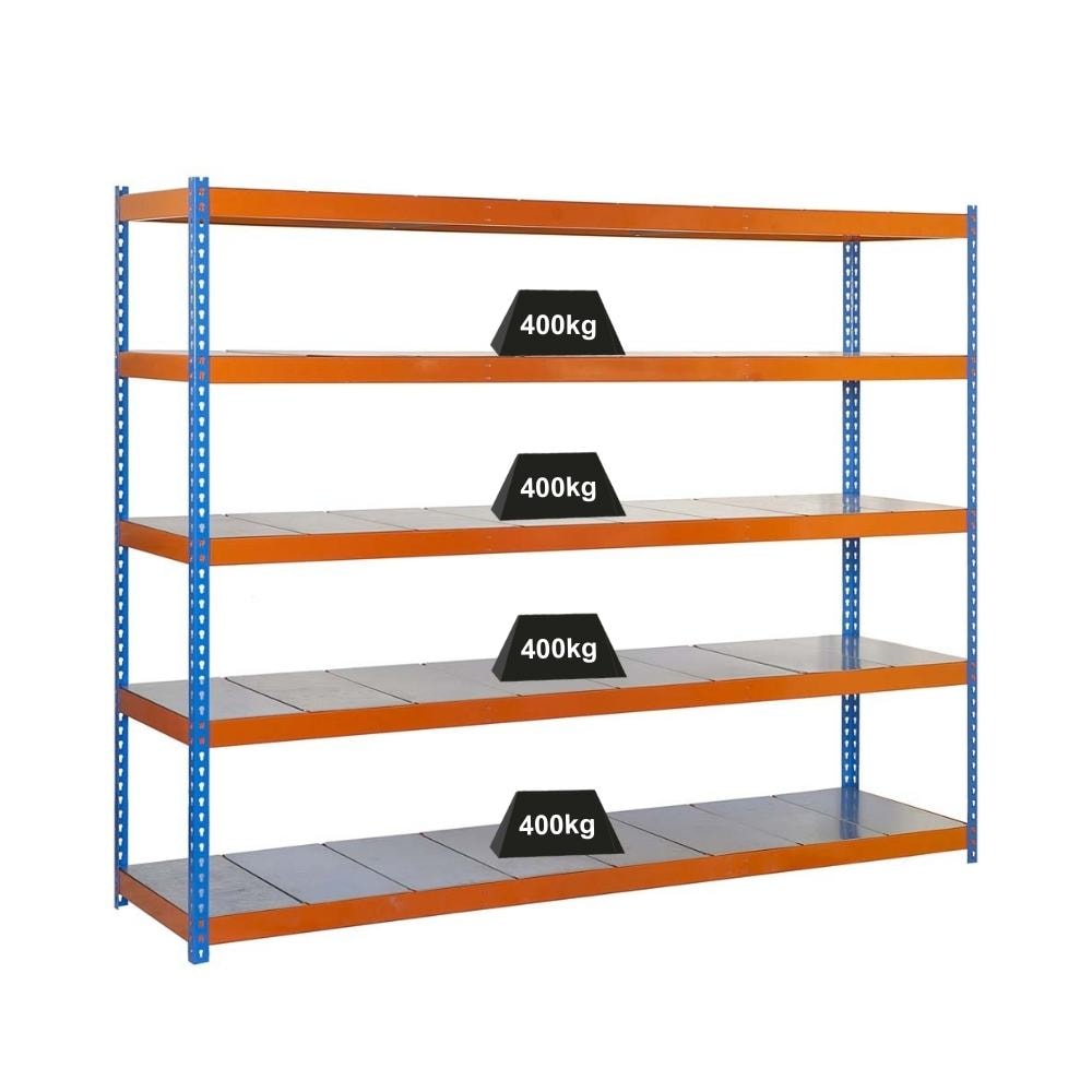 PROREGAL Schwerlastregal METAL YETI FIVE | HxBxT 200x120x60cm | Fachlast 400kg | Blau-Orange | Standregal Metallregal Lagerregal