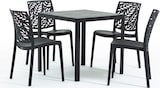 thumbnail of Mesa RAUL 82x82 cm para exterior en aluminio y polipropileno, con patas verticales, borde efecto ratán y orificio para sombrilla – Negro