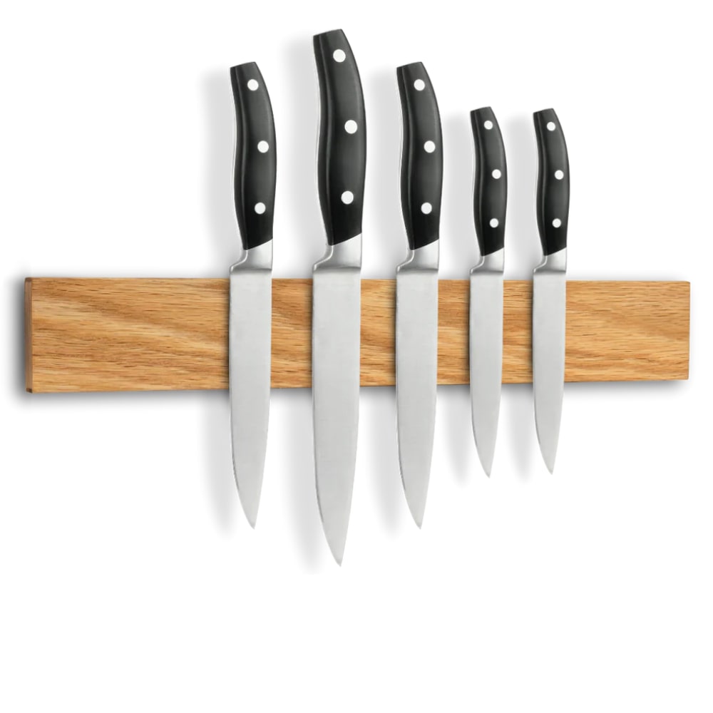 DELUKE® Magnetleiste Messer aus Eichenholz KYLO [STARKER MAGNET] - 40cm Breite | Messerhalter magnetisch Holz Küchenmesser Organizer
