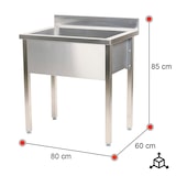 thumbnail of Romux® Fregadero con Seno Profundo de Acero Inoxidable 800x600x850 mm Desmontable | Pica Industrial con patas | Pila Lavadero para Cocina