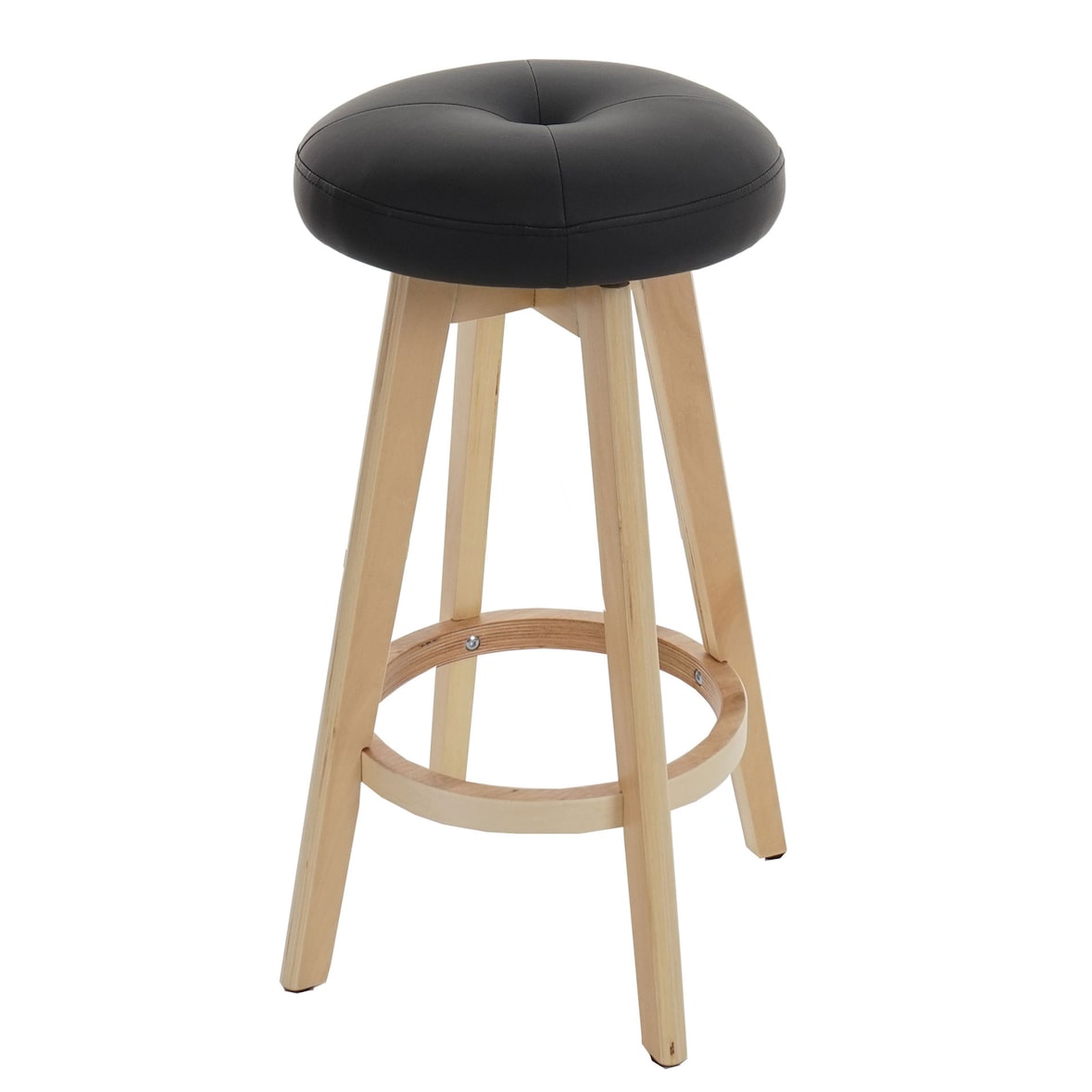 Barkruk Navan, barkruk counter stool, hout imitatieleer draaibaar ~ zwart, lichtgekleurde poten