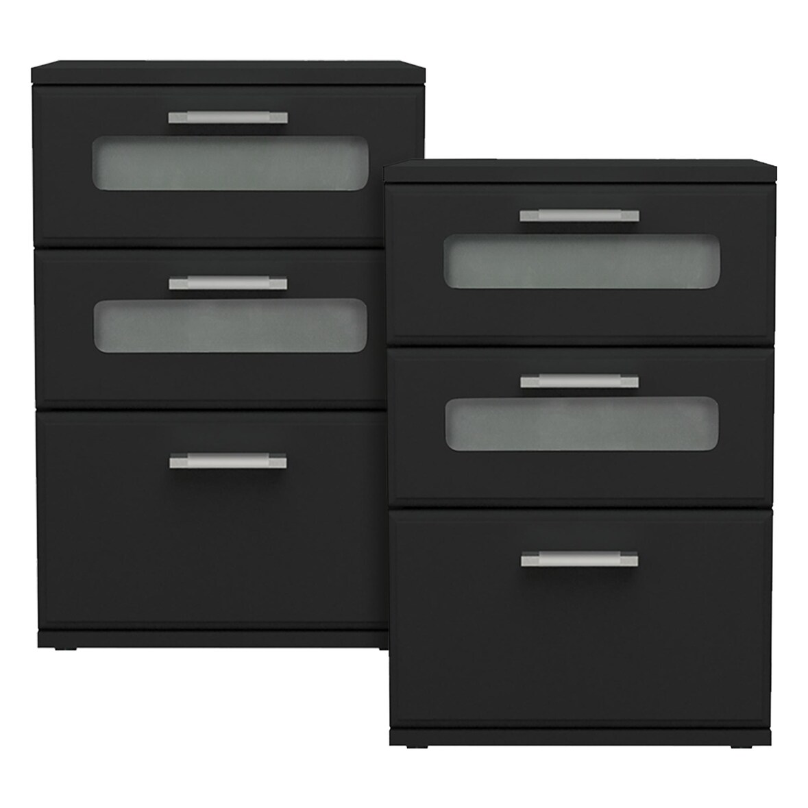 Nachttisch mit drei Schubladen 40x60x38 cm schwarz aus Holz