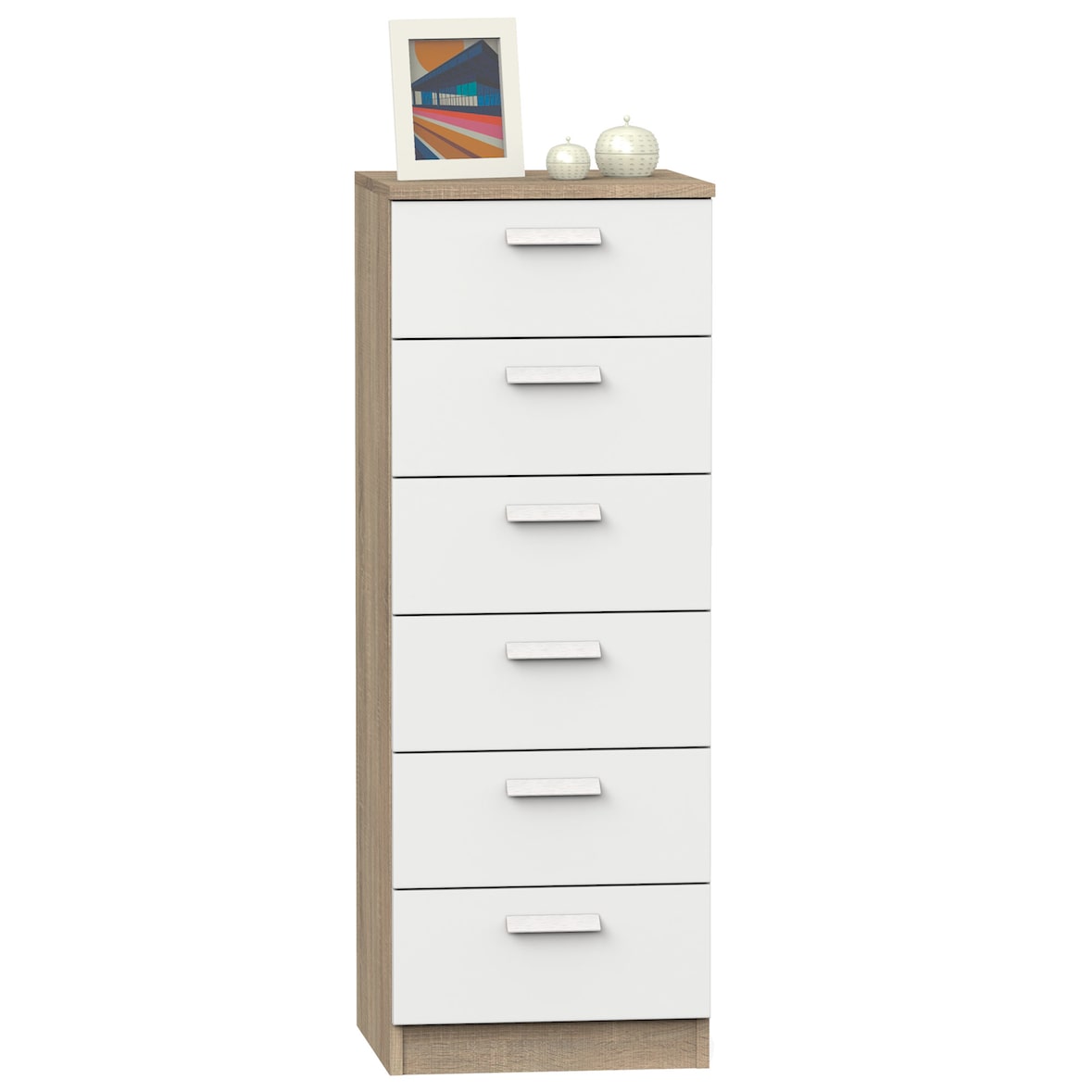 Briebe Cajonera Dormitorio Sinfonier Alto, Cómoda 6 Cajones, 110x40x40 cm (Alto x Ancho x Profundo), Nova, BRI-22074, Blanco