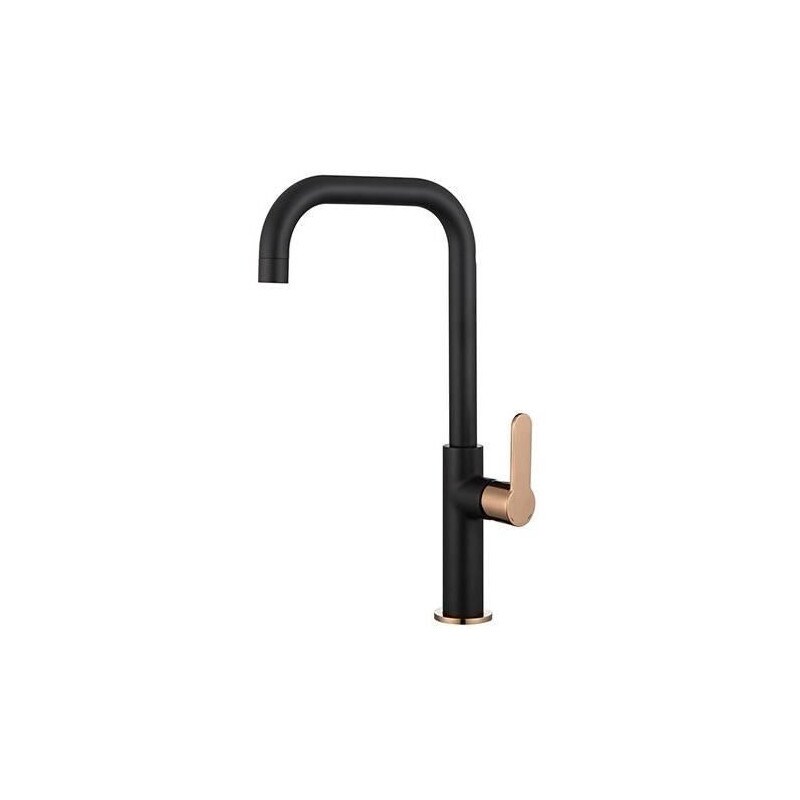 Mitigeur évier - Edouard Rousseau - Laobane - Embase ø 50 Mm - Tube Mobile - Noir / Rose Gold
