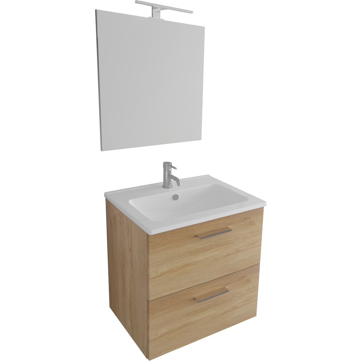 Vitra Bad Möbel Set Waschbecken mit Unterschrank | Keramik Waschtisch SoftClose Waschbeckenunterschrank | Vormontierter Badschrank mit LED-Spiegel