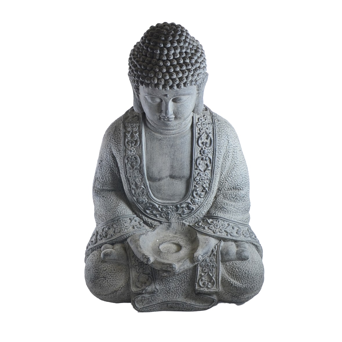 Buddha Statue  Gartenfigur groß meditierend sitzend Magnesia grau 48.5 cm