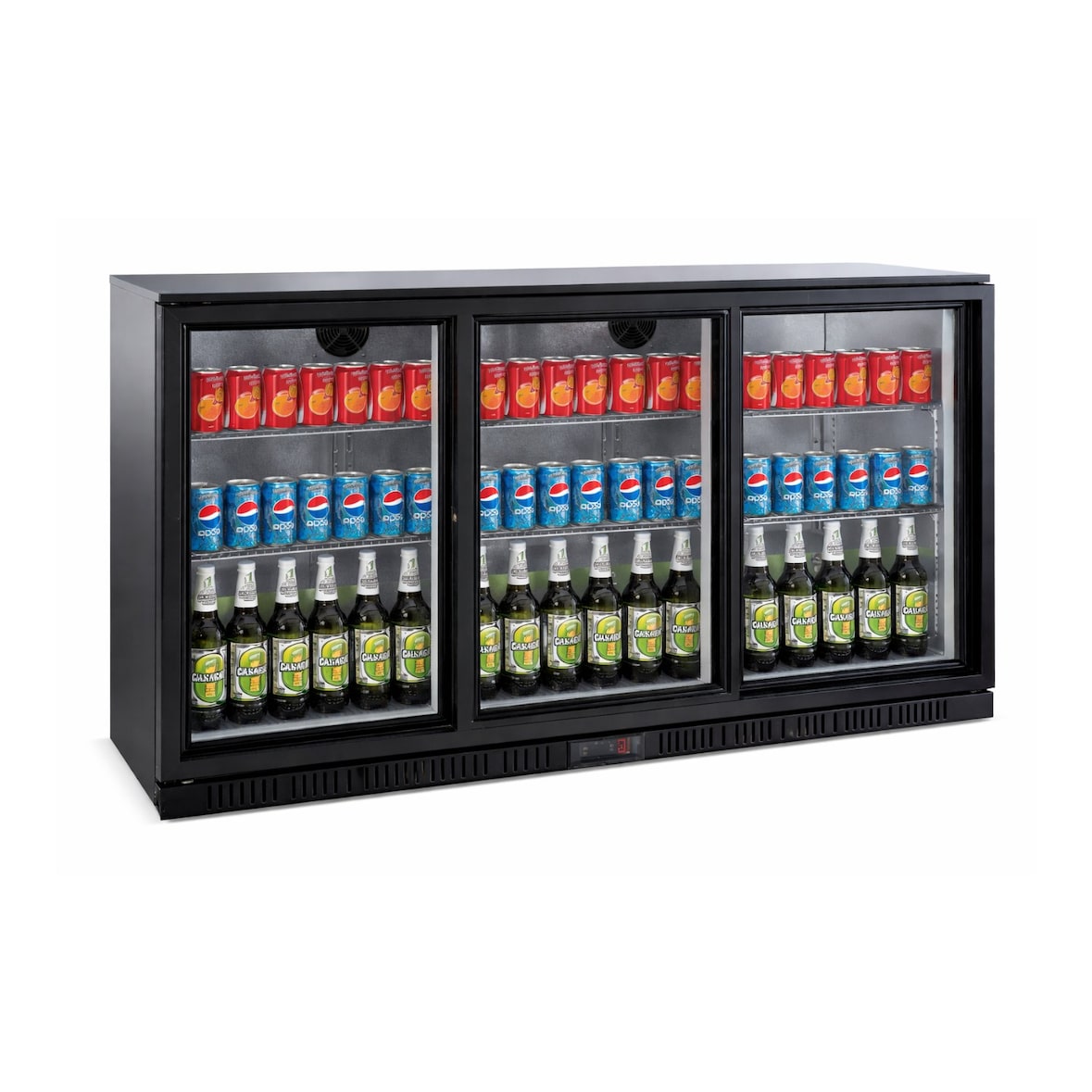 Mostrador trasero estático refrigerado para bebidas 2 puertas correderas 208 litros 90x52x90h cm