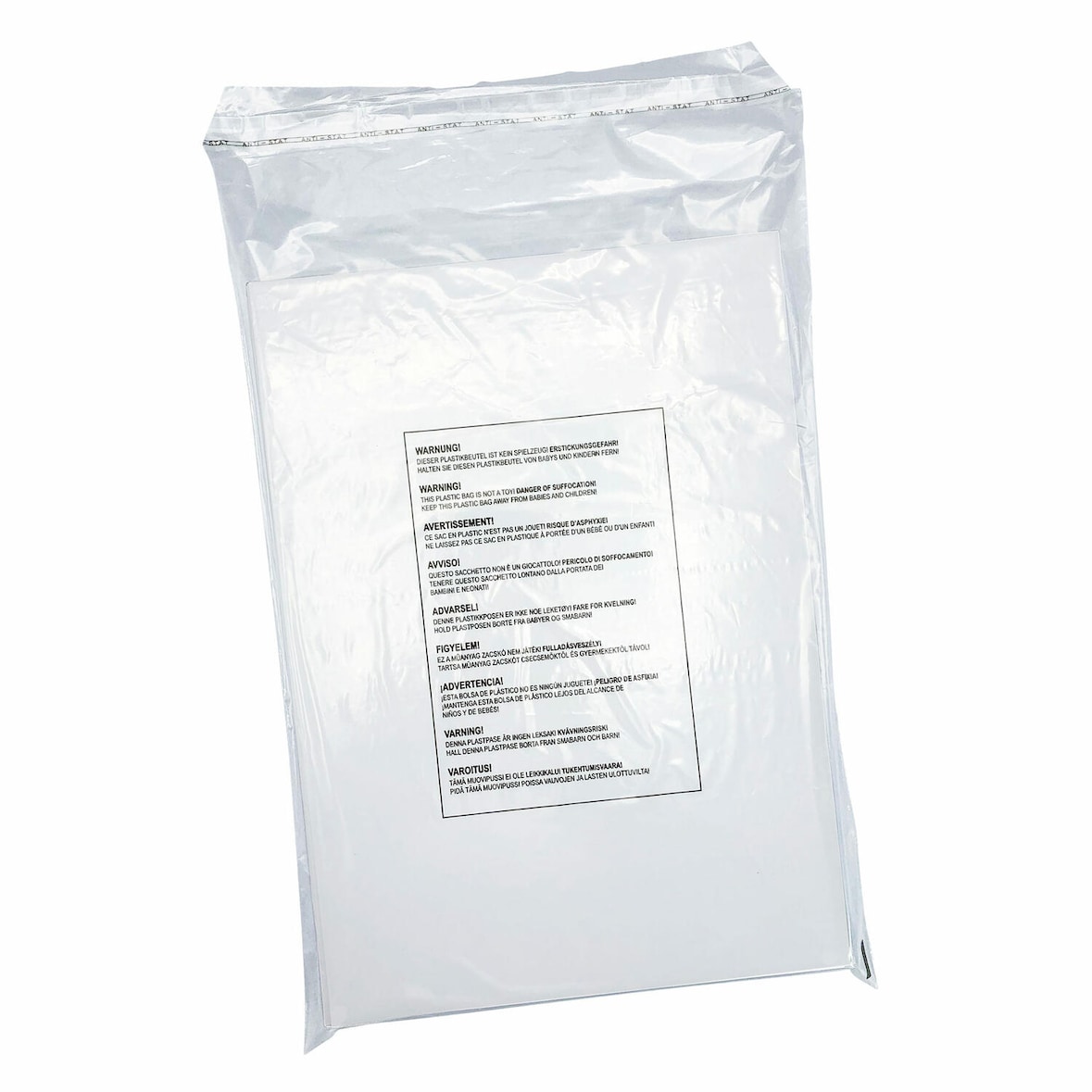 100x Adhäsionsverschlussbeutel LDPE mit Warntext gelocht 250 x 350mm 30my