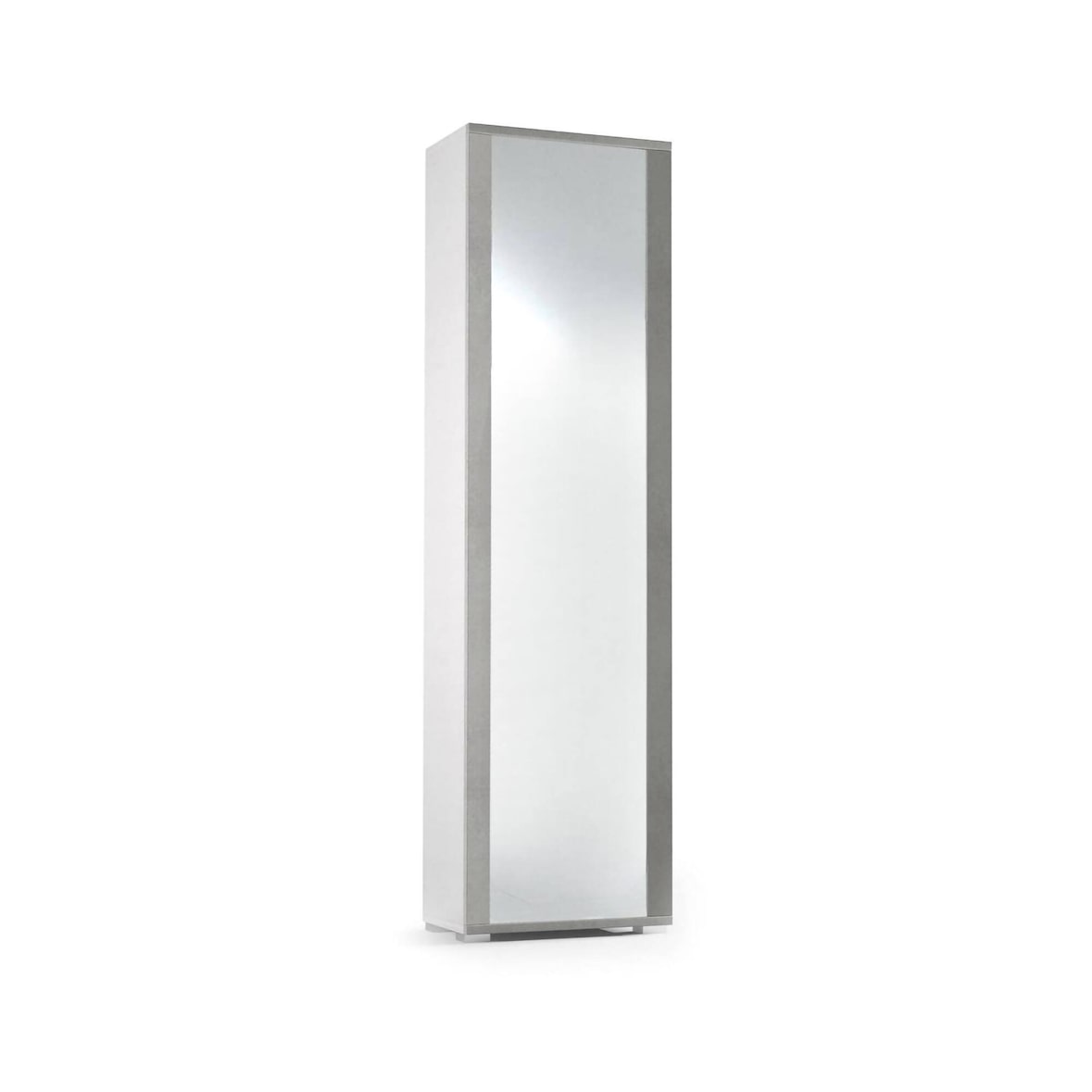 Dmora Scarpiera Datura, Mobile multiuso da ingresso con anta a specchio , Armadio moderno portascarpe a 7 ripiani, 50x32hx182 cm, Bianco e Cemento