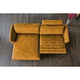 thumbnail of KAWOLA Sofa MALTA Ecksofa Stoff gold mit motorischer Relaxfunktion und Kopfstütze Recamiere links