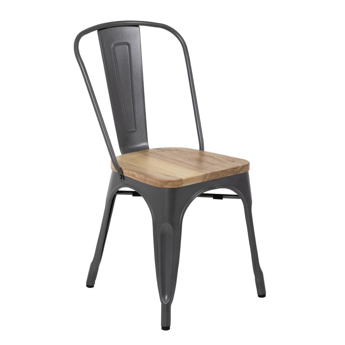 Chaises en acier avec assise en bois Bolero Bistro gris métallisé (lot de 4)