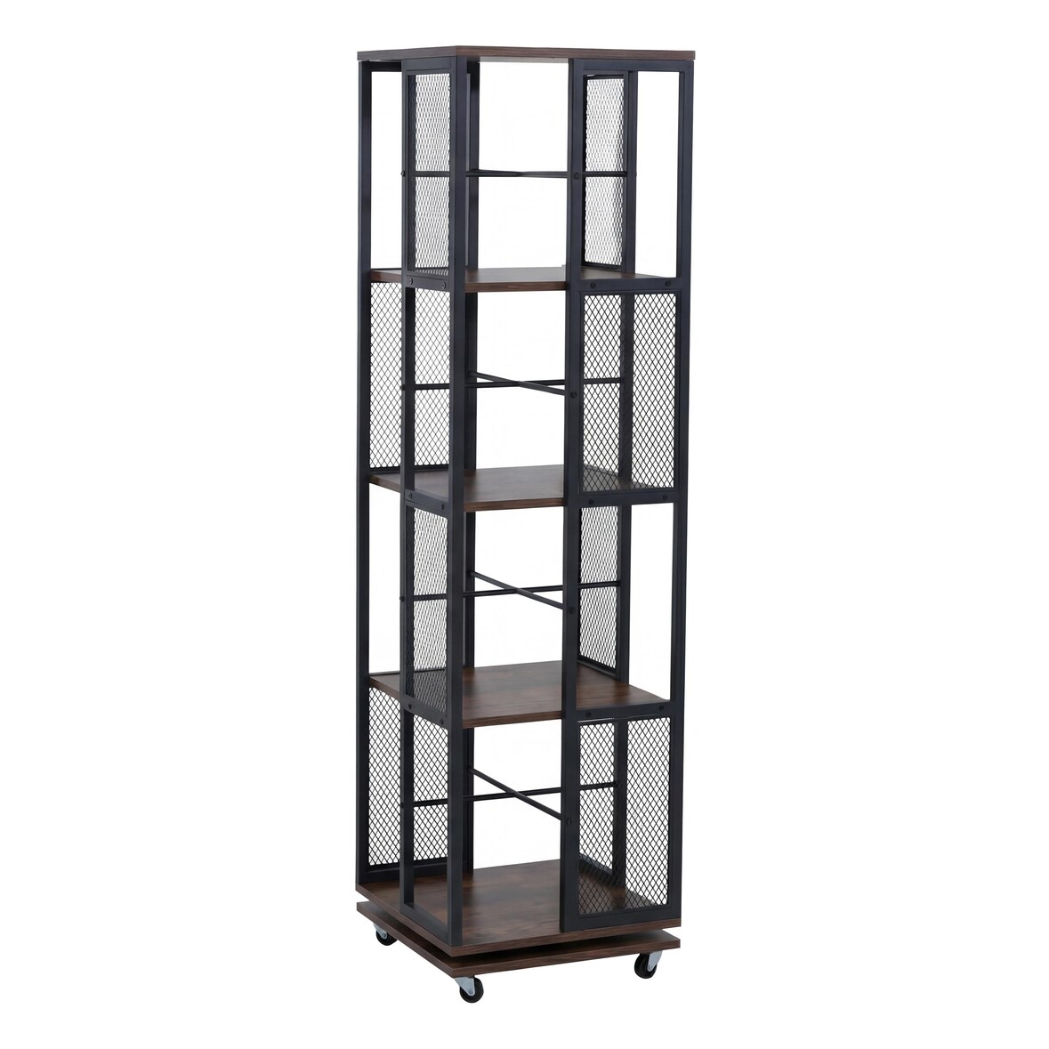 Bücherregal HWC-P13, Standregal Drehregal, Rollen drehbar, Metall Industrial Melamin MVG 147x40x40cm ~ dunkelbraun