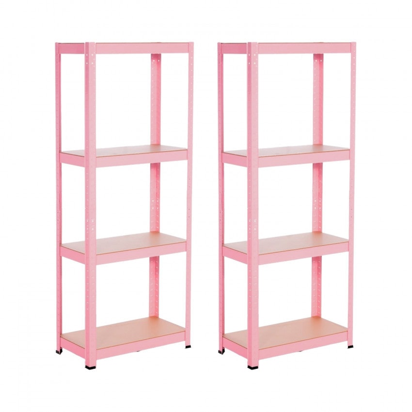 Pacote 2 Prateleiras metálicas cor-de-rosa com 4 Prateleiras ajustáveis 148x60x30cm 240Kg 7house