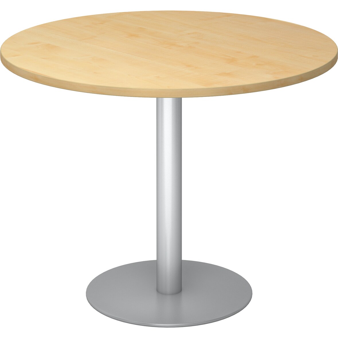 bümö Besprechungstisch, Esstisch klein, Tisch rund 100 cm - kleiner Esstisch Ahorn, Rundtisch Esstisch 2 Personen mit Holz-Platte, Säule aus Metall