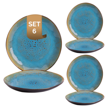 Palmer Bord Lotus 20.5 cm Turquoise Zwart Stoneware 6 stuks