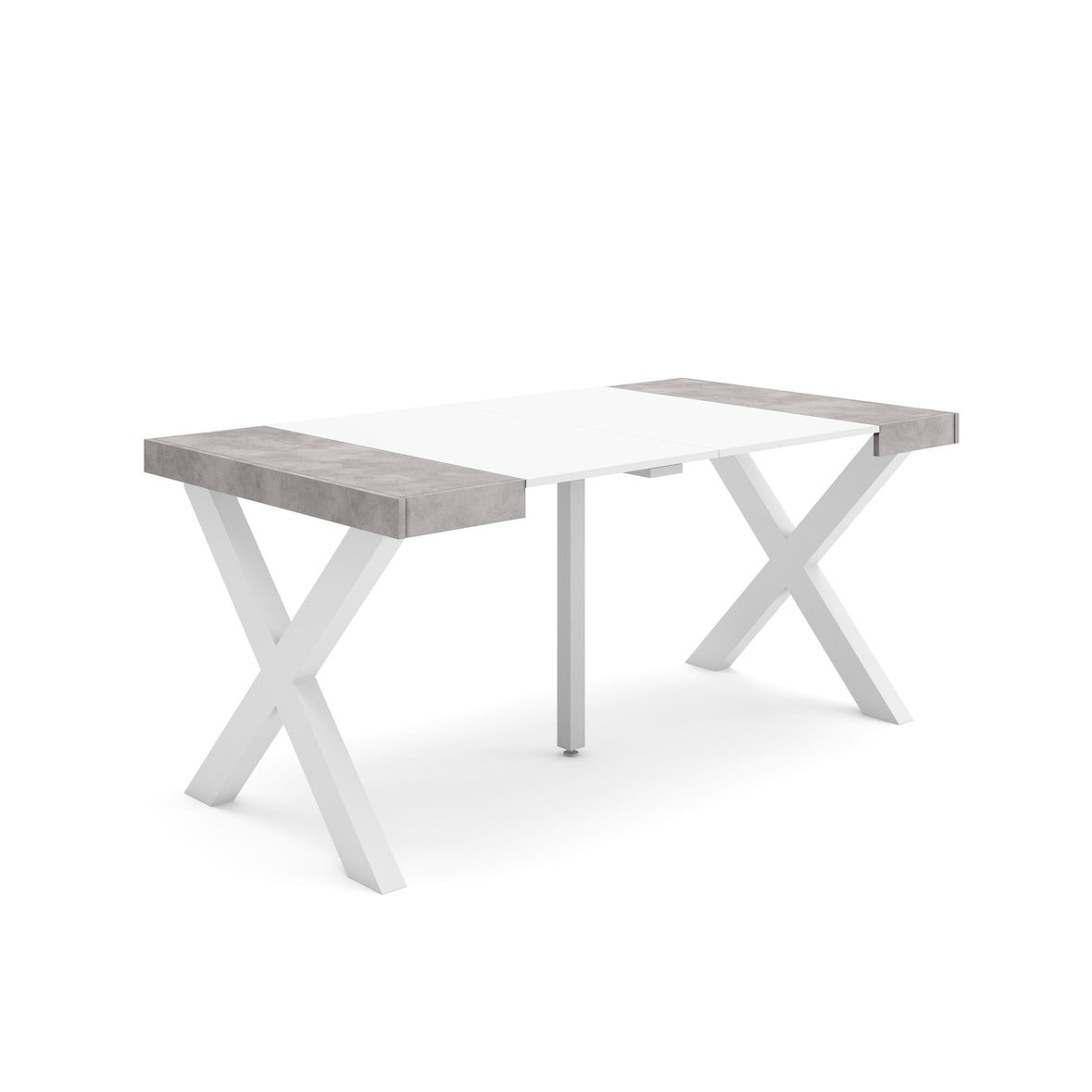 Ausziehbarer Konsolentisch, 160x90x73cm, Für 8 Personen, Holzbeine, Moderner Stil, Weiß und Zementgrau _ 202_25