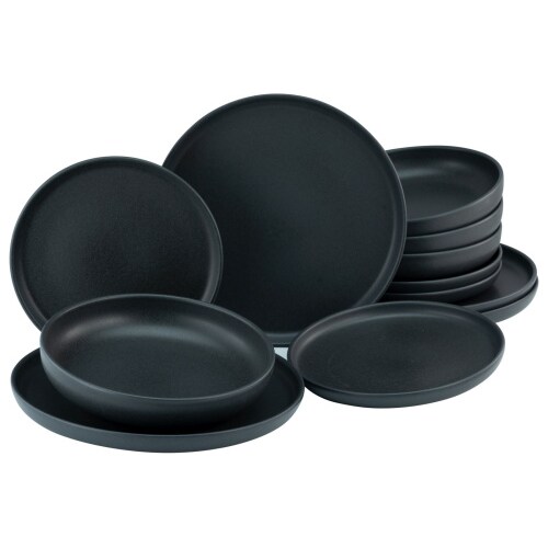 CreaTable Uno Black Tellerset 12-tlg Steinzeug