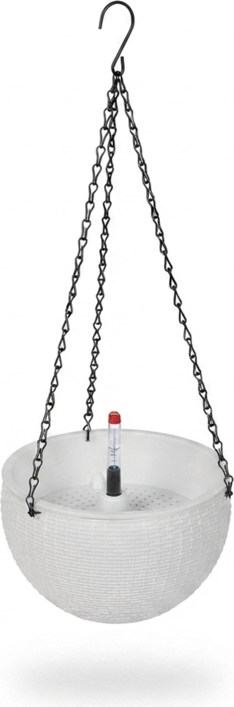 Relaxdays Blumenampel mit Wasserspeicher, 2er Set, Wasseranzeige, Flechtoptik, HxD: 54x18,5 cm, Blumentopf hängend, weiß