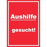 thumbnail of Aushilfe gesucht Schild mit Text Aushängeschild hochkant rot-weiss A2 Rückseite selbstklebend