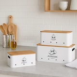 thumbnail of Relaxdays Aufbewahrungsbox 3er Set, Kartoffeln, Zwiebeln, Knoblauch, Gemüsebox Deckel, Vorratsdose Küche, Metall, weiß