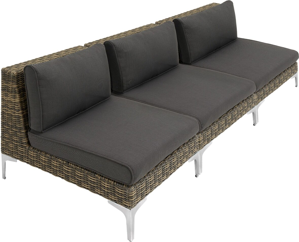 tectake Conjunto modular de ratán Villanova con estructura de aluminio, juego de 4 sofás de 3 plazas  Antracita-Jaspeado