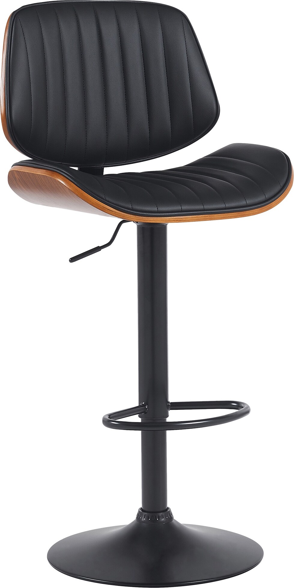 Barhocker LOSAN - Kunstleder Walnuss/schwarz 50x50x94 cm Schwarz Dunkelbraun Schwarz | Barstuhl Höhenverstellbar Mit Lehne Drehbar Tresenhocker