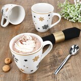 thumbnail of 6x Stars schwarz gold Kaffeebecher 300ml Steingut-Tassen 6 Pers. Weihnachten