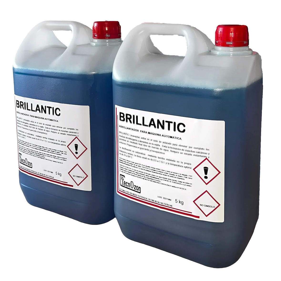 Pack 2 Garrafas de abrillantador profesional de 5 litros BRILLANTIC para lavavajillas automáticos para cocina industrial de hostelería.