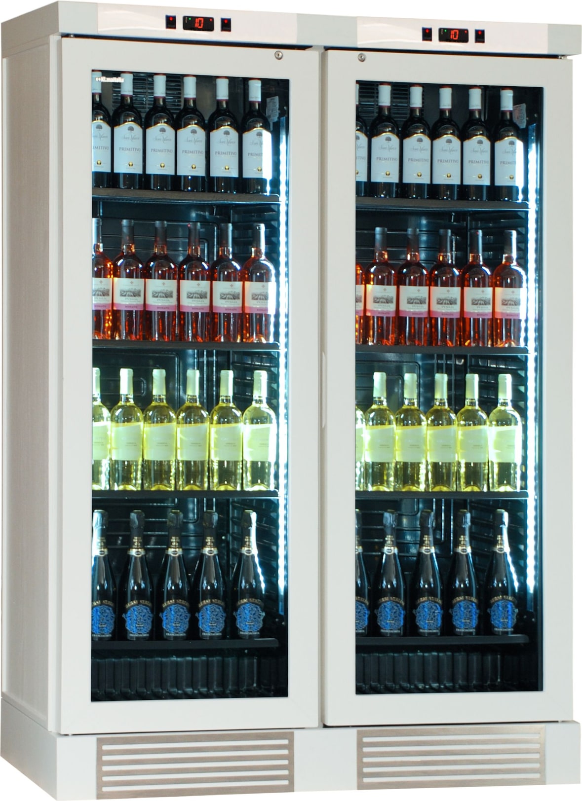 KLIMAITALIA Weinkühlschrank aus massiver weißer Asche. 252 Flaschen. LED. T° +16°/+10°/+5° ausgeschaltetem Ventilator +4°/+18° eingeschaltetem Ventila