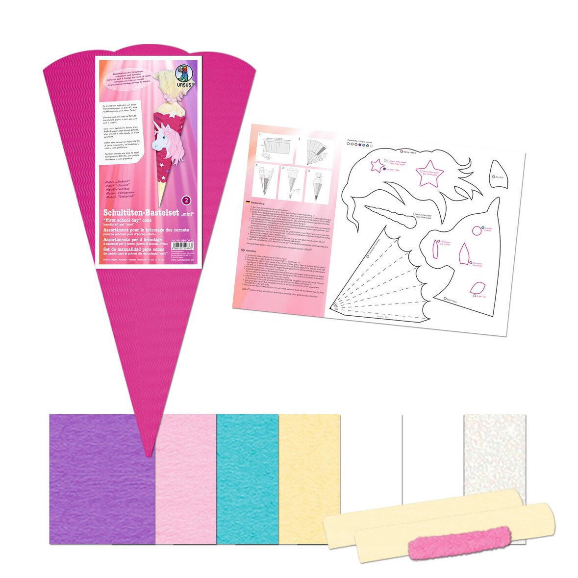 Schultüten-Bastelset-Mini Einhorn pink