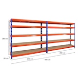 thumbnail of PROREGAL Mega Deal 2x Profi Schwerlastregal Rhino | HxBxT 180x200x60cm | 5 Spanplatten-Ebenen 8mm | Fachlast 500kg | Blau-Orange