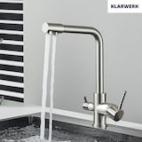 thumbnail of KLARWERK® Felix | 4-Wege Niederdruck Filter Armatur Edelstahl Silber | 4 Anschlüsse 3-Wege Wasserhahn Boiler Küche | Osmose Mischbatterie NSF geprüft