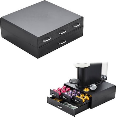 BRASQ Capsulehouder voor Nespresso cups - voor Dolce Gusto cups - Tot 50 cups - Koffiecups houder Zwart - Opbergbox met 4-lades