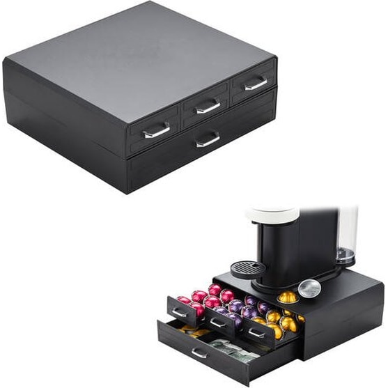 BRASQ Capsulehouder voor Nespresso cups - voor Dolce Gusto cups - Tot 50 cups - Koffiecups houder Zwart - Opbergbox met 4-lades