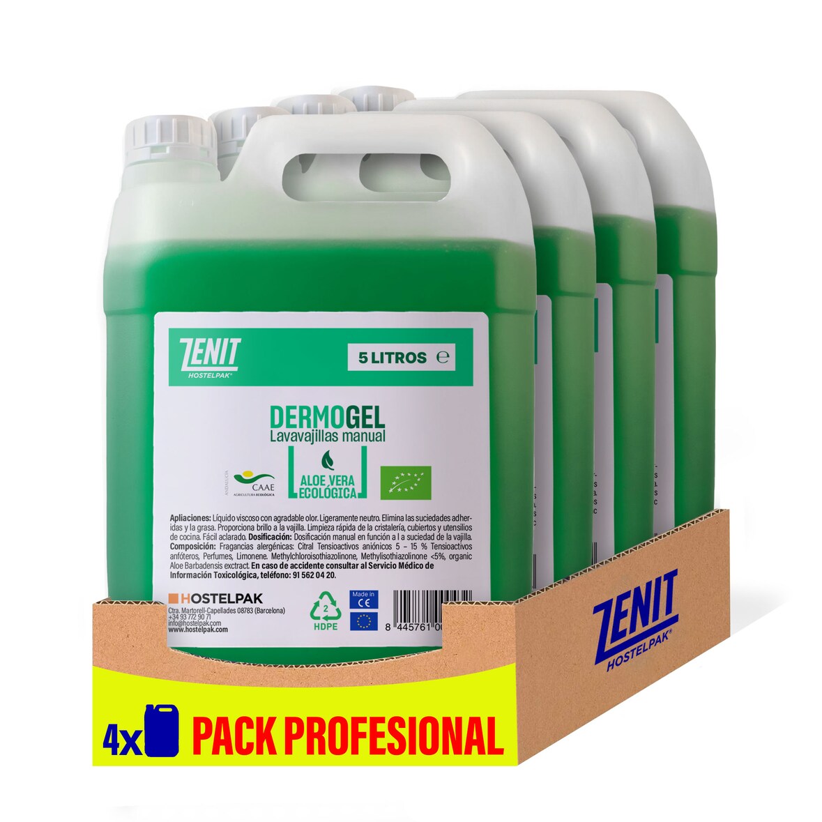 4 x 5L - Lavavajillas líquido a mano DermoGel - Poder antigrasa - Lavavajillas manual profesional