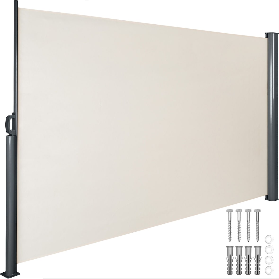 tectake, auvent latéral extensible, mécanisme d'enroulement automatique, toile polyester, beige, 300x9x180 cm