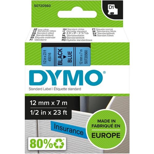 DYMO D1 - etiquetas estándar - negro sobre azul - 12mm x 7m