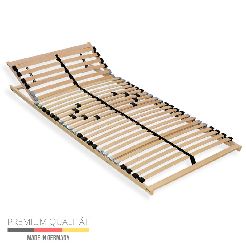 Lattenbodem 120x200, Lattenbodem beuken, 7 comfortzones, 28 latten, veerhouten frame Made in Germany, lattenbodem hoofdgedeelte verstelbaar, tot 150Kg