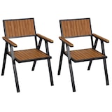 thumbnail of Set di 2 sedie da giardino HWC-J95, sedia da balcone Sedia, rivestimento per esterni, aspetto legno alluminio ~ struttura nera, teak